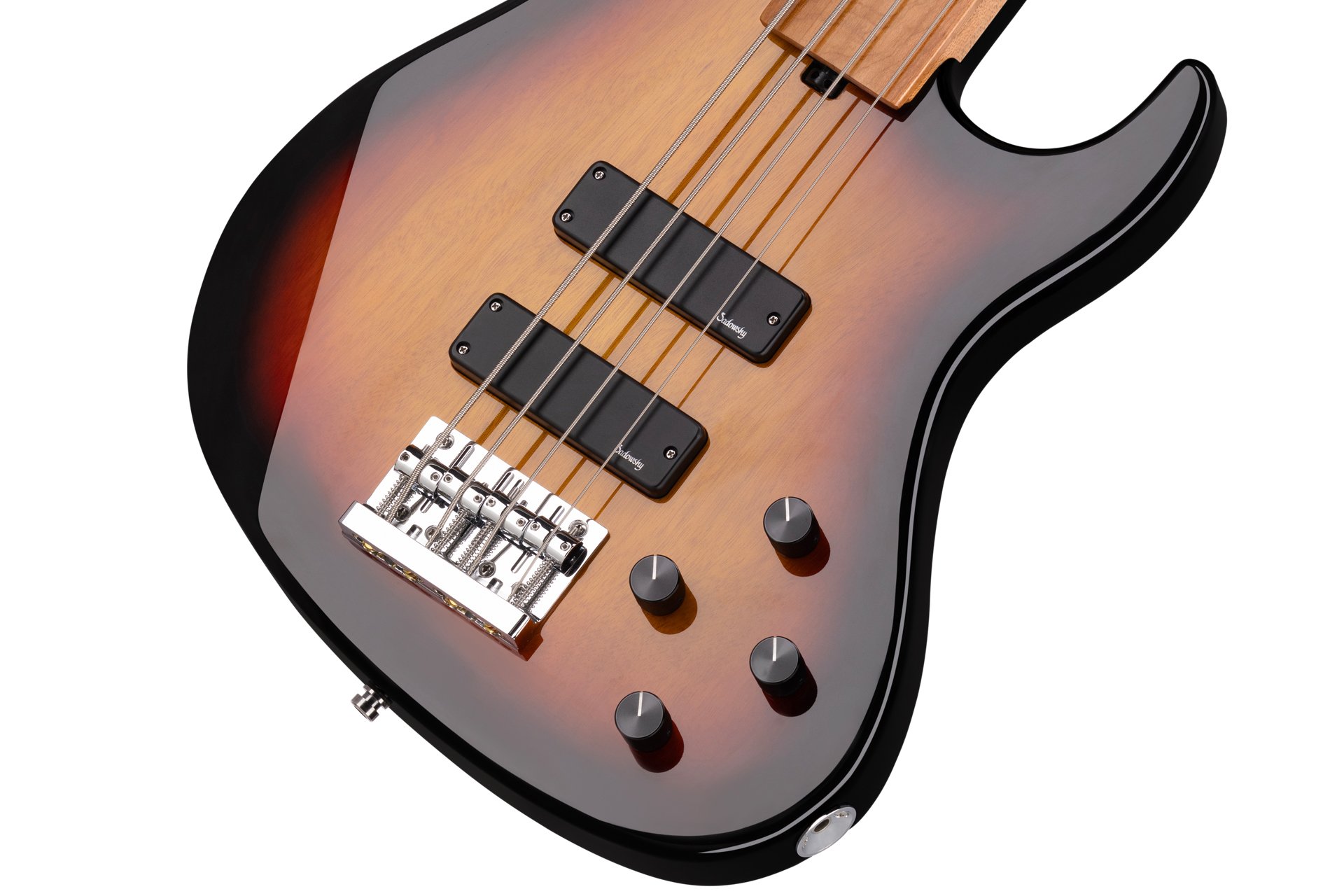 MetroExpress 24-Fret Modern Bass, 4 Fretless - Tobacco Sunburst Transparent High Polish